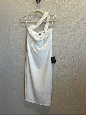 Lulu's White One-Shoulder Cowl Midi Dress
